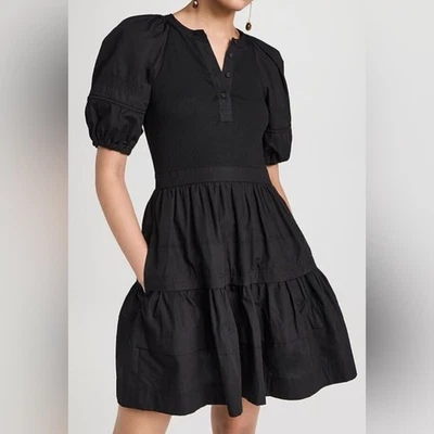 Ulla Johnson "Amelia" Balloon Sleeve Mini Dress in Black - 8 - Image 1 of 4