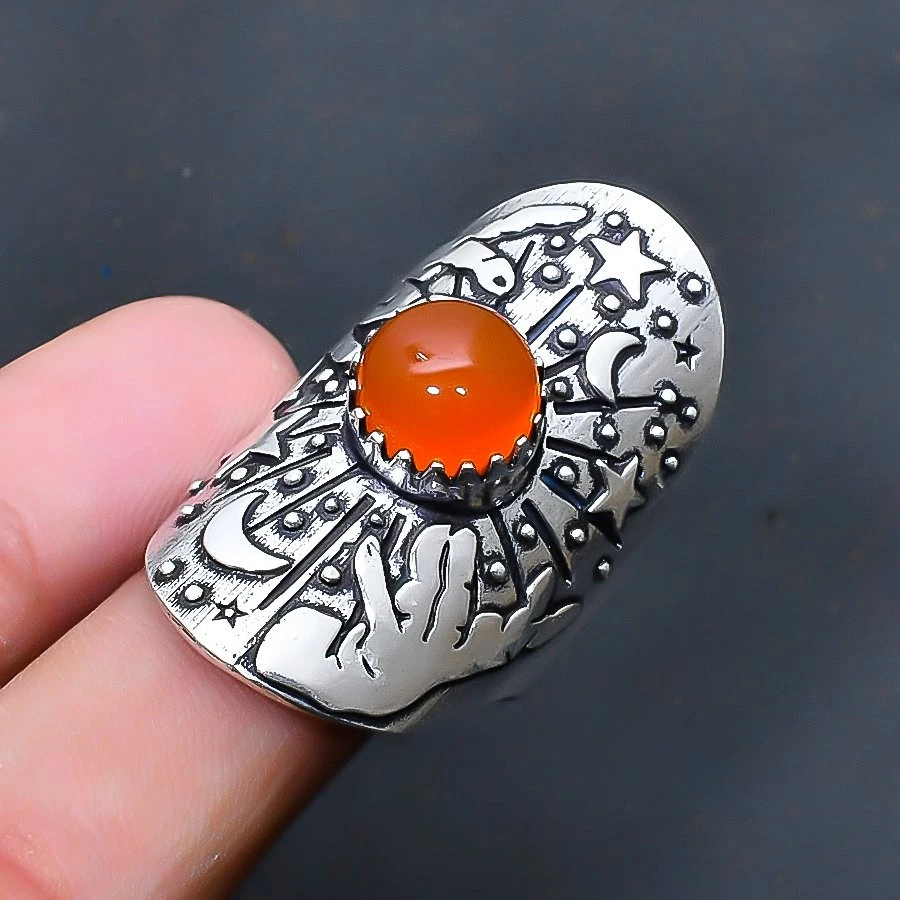 Anillo de joyería de piedras preciosas de cornalina hecho a mano talla 10 de EE. UU. Foto 1 de 1