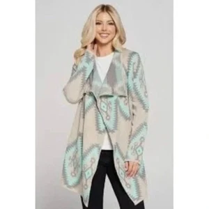 Cárdigan tejido mohair de lana de gran tamaño Renee C para mujer talla L tribal azteca suroeste - Imagen 1 de 9