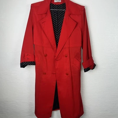 Forecaster of Boston Red Rain trenchcoat size 8P Blk Polka Dot Accent Belted - Image 1 of 4