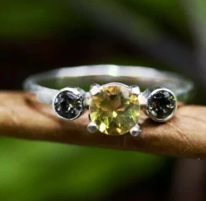Womens Sterling Silver Ring Smokey Quartz Yellow Citrine Multi Stone Size 7 - Picture 1 of 5