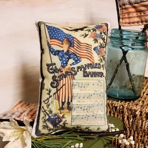 Primitive Farmhouse Patriotic Lady With Flag Tuck Pillow Peg/Door Hanger - Picture 1 of 2