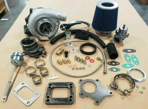 T3/T4 Hybrid Turbocharger Kit T3 T4 Turbo -3an ss line, pipe, BOV, Stage 1 - Picture 1 of 1