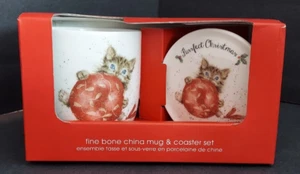 Royal Worcester Wrendale Christmas Cat Coffee Mug & Coaster "Purrfect Christmas - Picture 1 of 9