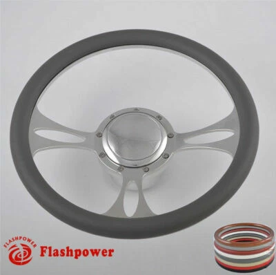 14'' Billet Steering Wheels Dark Gray Half Wrap Ford Bronco F150 F250 GMC GTO - Image 1 of 4