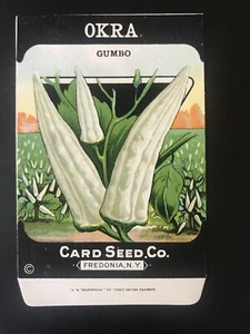 1920er Litho Antik Vintage Card Seed Co. Paket Pack Okra Gumbo unbenutzt neuwertig - Bild 1 von 2