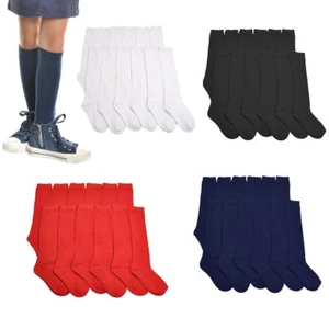 3~6 Pairs Knee High School Uniform Socks Women Girl White Navy 2-3 4-6 6-8 9-11 - Picture 1 of 9