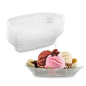 MT Products Clear Banana Split Boats 12 oz - Disposable Sundae Bowls, Pack of 60 - Picture 1 of 10