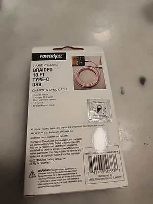 PowerXcel Rapid Charge Braided 10 Ft. Type C USB Charge & Sync Cable Tangle Free - Image 1 of 2