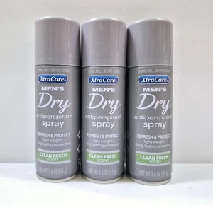 3pk XTRACARE CLEAN FRESH SCENT MENS BODY SPRAY DRY ANTIPERSPIRANT DEODORANT LOT - Picture 1 of 2