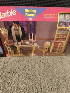 1998 Mattel Barbie Doll Folding Pretty House Dining Room Playset - Picture 1 of 9
