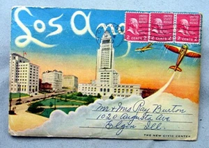 Vintage Los Angeles ausklappbare Souvenir Postkarte verschickt 1953 **4/1** - Bild 1 von 8