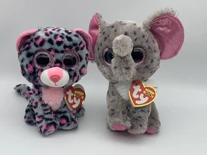 "Lote Ty Beanie Boos Tasha & Specks gato leopardo elefante 6"" con etiqueta bebés" - Imagen 1 de 5
