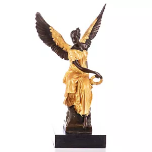 Bronzefigur Engel mit Lorbeerkranz Gold Vergoldete Bronze Statue Art Deco - Bild 1 von 3