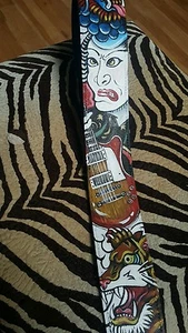 TATUAJE Cuero Correa para Guitarra Asiático Oni Tigre Dragón Samurai Ajustable Hecho a Mano - Imagen 1 de 1
