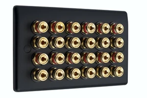 Speaker Wall Plate Matt Black 24 Gold Binding Posts AV Audio Non-solder - Picture 1 of 4