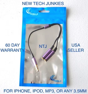NTJ SPLITTER headphone jack 3.5mm aux auxiliary cable for iPod iPhone 4 5 6 plus - Picture 1 of 16