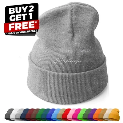 Solid Plain Beanie Hat Cap Knit Ski Skully Cuff Winter Warm Men Women Slouchy CF - Image 1 of 4