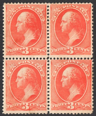 US Sc # 214 *MINT OG H* { 3c WASHINGTON BLOCK OF 4 } GREAT FROM 1887 CV$ 260.00 - Image 1 of 2