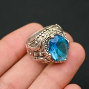 Anello uomo topazio blu argento sterling 925 fatto a mano-anello dichiarazione tutte le misure-BJ88 - Foto 1 di 3