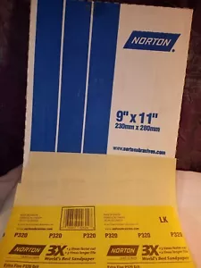 Norton 02624 3X PREMIUM Aluminum-Oxide Sandpaper 320 Grit 9" x 11" PACK OF 4 NEW - Picture 1 of 7