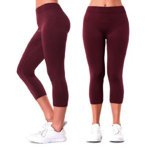 Women's Seamless Burgundy Capri Leggings - Picture 1 of 1