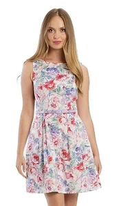 Review Mirabello Floral Dress Size 14 Cotton Blend Lined - NO BELT - Picture 1 of 7