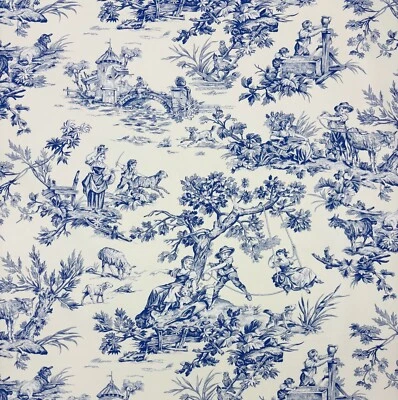 COVINGTON M MUSEE BLUE FRENCH TOILE ANIMAL COTTON MULTIUSE FABRIC BY YARD 54"W - Image 1 of 4