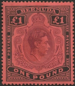BERMUDA STAMPS KGVI £1  SG121b  May 1943 Chalk P/14 VVLMM Cat £90 - Picture 1 of 2