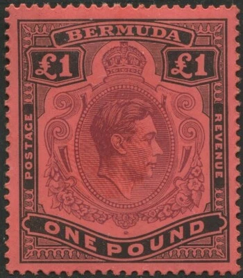 BERMUDA STAMPS KGVI £1  SG121b  May 1943 Chalk P/14 VVLMM Cat £90 - Image 1 of 2
