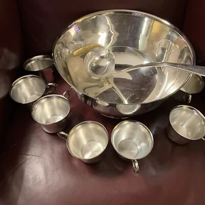 Oneida Silverplate 12” Punch Bowl Cups And Ladle - Picture 1 of 8