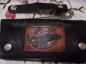 Biker's Cafè Racer Men's Wallet lungo in pelle Portafoglio Catena New - Look !! - Picture 1 of 6