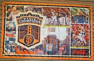 Striscione baseball SF Giants Coco Cola campione del mondo 2010 MLB bandiera 36x58 - Foto 1 di 4