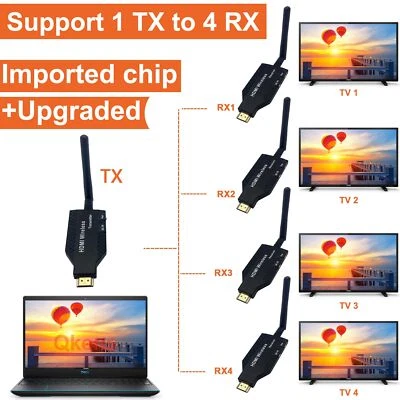 50m Wireless HDMI Extender Audio Video Transmitter Empfänger 1 zu 2 3 4 PC zu TV - Bild 1 von 4