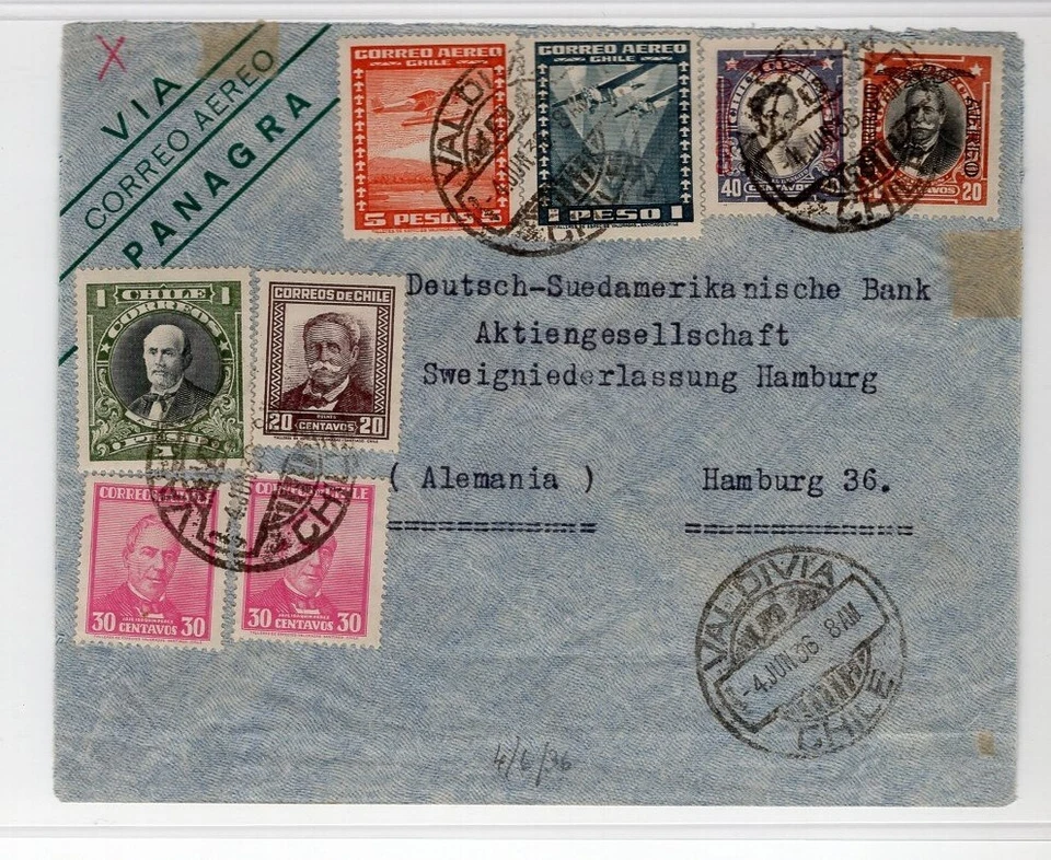 Chile 1936 airmail Valdivia to Germany great mixed franking - Image 1 of 1