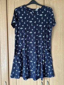 FatFace Women's Simone Jersey Dress 14 Navy Blue Patterned BNWOT - Picture 1 of 5