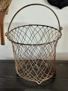 Antique Wire Mesh Diamond Pattern Trash Can/Waste Egg Basket Farm Primitive - Picture 1 of 5