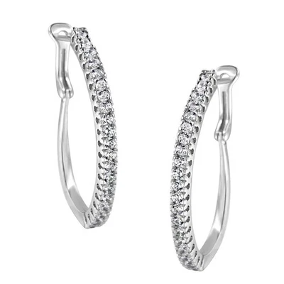 1 Carat Real Diamond Hoop Earrings 10K White Gold - Image 1 of 4