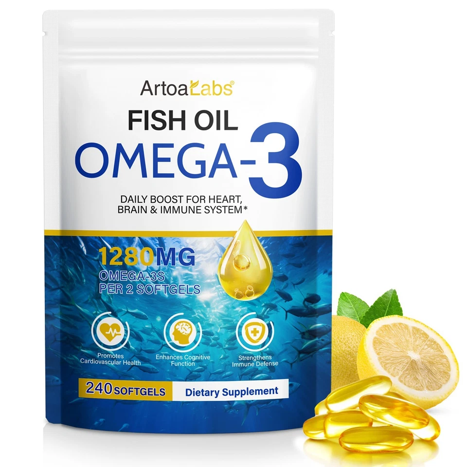 ARTOALABS High Strength Omega-3 Fish Oil Capsules 1280 mg EPA & DHA Heart & Brain Health
