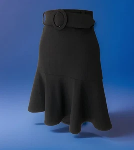 Fischschwanzrock mit Gürtel Damengröße Small einfarbig schwarz Stretch knielang Meerjungfrau " - Bild 1 von 11