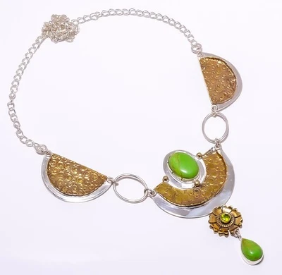 Collar de dos tonos de plata 925 turquesa verde cobre 17,99" T47 regalo para ella Foto 1 de 4