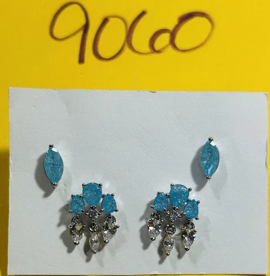 NIB Bomb Party Stud & Dangle Earrings Set RBP Blue Ice Crystal Rhodium Pl - Image 1 of 4