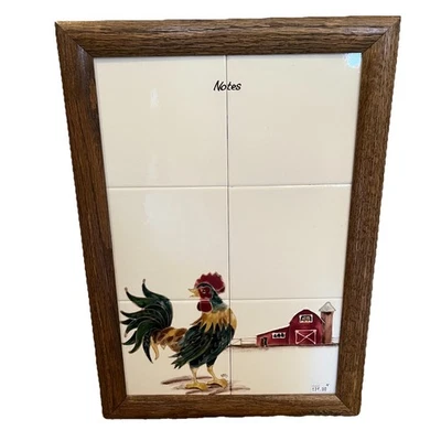 Rooster Ceramic Tile Note Board Dry Erase Message Barnyard Wall Hanging Kitchen - Image 1 of 4