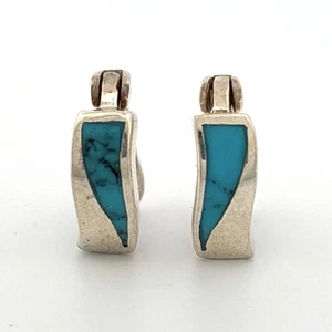 Sterling Silver 925 Turquoise Rectangular Leaver-Back Earrings 3.4g Each - Picture 1 of 7