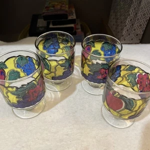 De colección. Juego de 4 pedestales Libby 5oz. Vasos de jugo/vidrieras de frutas y bayas/  - Imagen 1 de 5