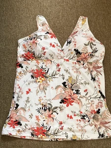 M&S Tankini Top, Size 22, White, red florals, Bust Support, Adjustable Straps - Picture 1 of 5