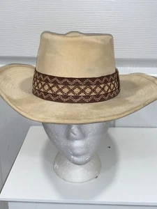 Vintage YA Western Cowboy Western Hat 6 3/4-7/8 Small Tan Cotton Rayon - Picture 1 of 9