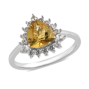 Anello brasiliano aureola apatite dorata e zirconi bianchi in platino su argento - Foto 1 di 6