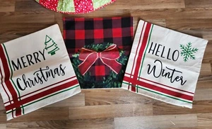 3 Holiday Christmas Pillow Covers 14 x 14 Inch Square Zipper Closure Cotton - Picture 1 of 6