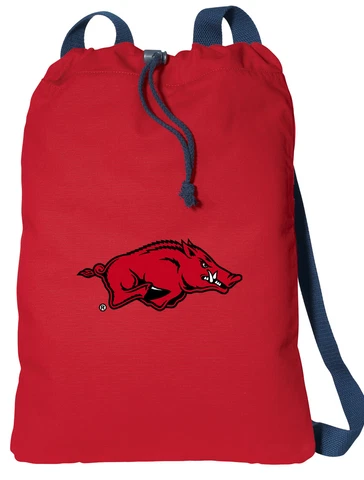 University of Arkansas Drawstring Bag RICH RED NATURAL COTTON Razorback Backpack Cover